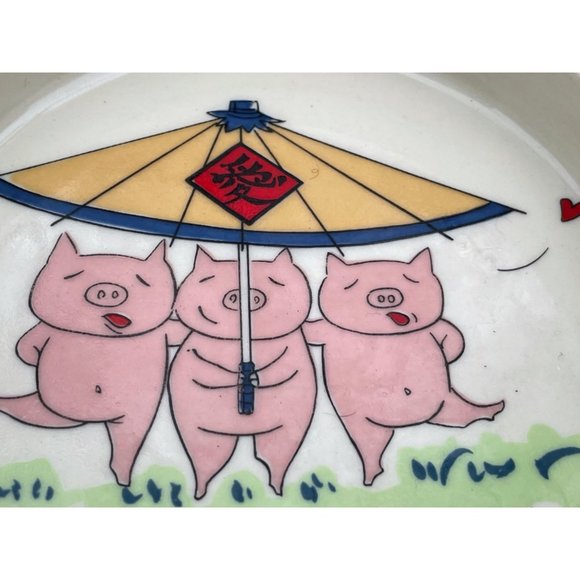Vintage Three Little Pigs under an Umbrella Ash tray Hand Painted - Picture 6 of 8